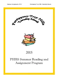 PHHS Summer Reading and Assignment Program