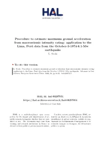 Procedure to Estimate Maximum Ground Acceleration from Macroseismic Intensity Rating: Application to the Lima, Perú Data from the October-3-1974-8.1-Mw Earthquake L
