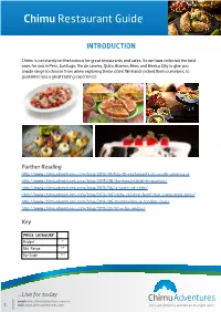 Chimu Restaurant Guide