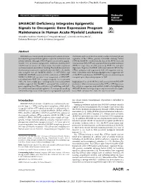 SMARCB1 Deficiency Integrates Epigenetic Signals to Oncogenic Gene Expression Program Maintenance in Human Acute Myeloid Leukemia