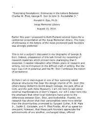 Surprising Revelations: Intimacies in the Letters Between Charles W