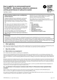 New Bespoke Radioactive Substances Activity Permit (Burial of Radioactive Waste) Guidance Notes