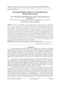 Nutritional Quality Changes of Cooked Beef Due to Refrigeration Storage
