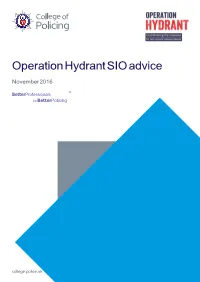 Operation Hydrant SIO Advice