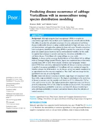 Predicting Disease Occurrence of Cabbage Verticillium Wilt in Monoculture Using Species Distribution Modeling