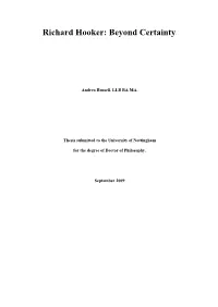 Richard Hooker: Beyond Certainty