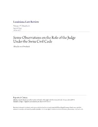 Some Observations on the Role of the Judge Under the Swiss Civil Code Alfred E