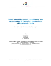 Study Assessing Prices, Availability and Affordability of Children's