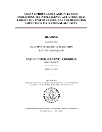 China's Propaganda and Influence Operations, Its Intelligence Activities That Target the United States, and the Resulting Impacts on U.S
