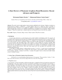 A Short Review of Plasmonic Graphene-Based Resonators: Recent Advances and Prospects