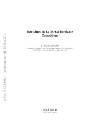 Introduction to Metal-Insulator Transitions