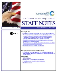 STAFF NOTES June 13, 2019 Colonel Eliot K