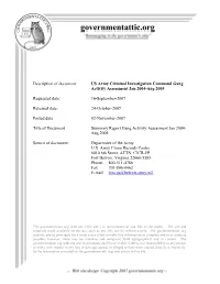 US Army Criminal Investigation Command Gang Activity Assessment Jan 2004-Aug 2005