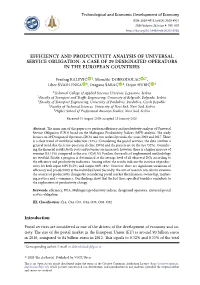 Efficiency and Productivity Analysis of Universal Service Obligation: a Case of 29 Designated Operators in the European Countries