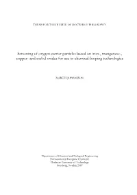Screening of Oxygen-Carrier Particles Based on Iron-, Manganese-, Copper- and Nickel Oxides for Use in Chemical-Looping Technologies