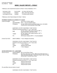 Week 1 Injury Report -- Friday