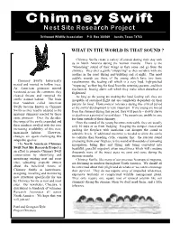 Chimney Swift Nest Site Research Project As a Research Associate!