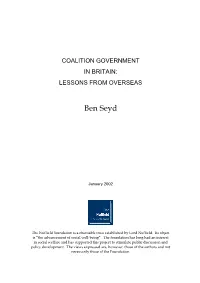 Coalition Government in Britain: Lessons from Overseas
