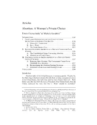 Articles Abortion: a Woman's Private Choice