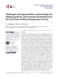 Challenges and Opportunities Constraining and Enhancing Kenya and Tanzania Participation in the EAC Econo-Political Integration Process