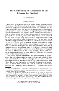 The Contribution of Apparitions to the Evidence for Survival 1