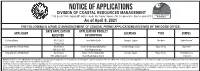 Notice of Applications DIVISION of COASTAL RESOURCES MANAGEMENT P