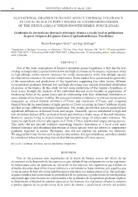 Elevational Gradients Do Not Affect Thermal Tolerance at Local Scale in Populations of Livebearing Fishes of the Genus Limia (Cyprinodontiformes: Poeciliinae)