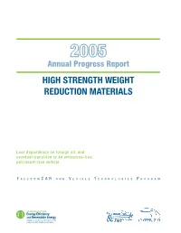 FY 2005 Progress Report for High Strength Weight Reduction Materials
