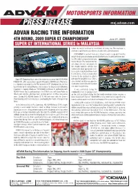 PRESS RELEASE Msj.Advan.Com ADVAN RACING TIRE INFORMATION