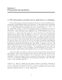 Section 1 Polynomial Interpolation