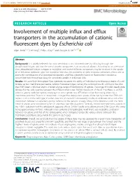 Involvement of Multiple Influx and Efflux Transporters in the Accumulation of Cationic Fluorescent Dyes by Escherichia Coli Srijan Jindal1,2,3, Lei Yang4, Philip J