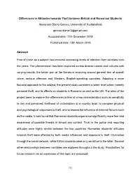 Differences in Attitudes Towards Theft Between British and Romanian Students Alexandra Diana Gorcea, University of Huddersfield
