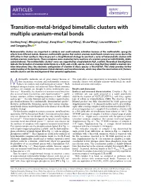 Transition-Metal-Bridged Bimetallic Clusters with Multiple Uranium–Metal Bonds
