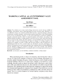 Working Capital As an Enterprise Value Assessment Tool