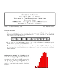 3 Hrs MAT246H1S - Concepts in Abstract Mathematics Examiners: D