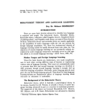 Behaviorist Theory and Language Learning