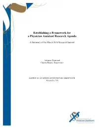 Establishing a Framework for a Physician Assistant Research Agenda