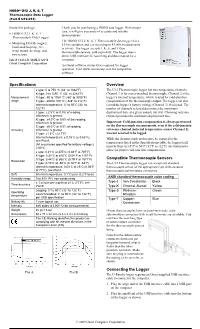 Specifications Overview Compatible Thermocouple Sensors Connecting