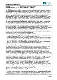 University of Manchester (Uom) Unit of Assessment (Uoa): B10 (Mathematical Sciences) A