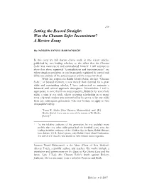 Was the Chasam Sofer Inconsistent? a Review Essay