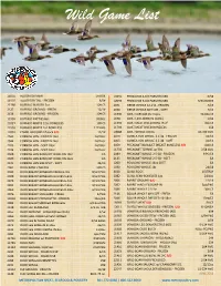 Wild Game List