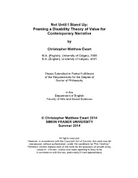Framing a Disability Theory of Value for Contemporary Narrative