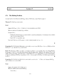 Lecture 17 17.1 the Halting Problem