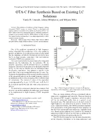 OTA-C Filter Synthesis Based on Existing LC Solutions Vančo B