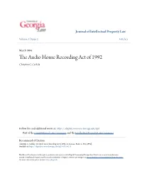 The Audio Home Recording Act of 1992, 1 J
