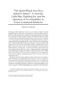 “The Spirit Which You Have Aided to Infuse”: A. Lincoln, Little Mac, Fighting Joe, and the Question of Accountability in Union Command Relations