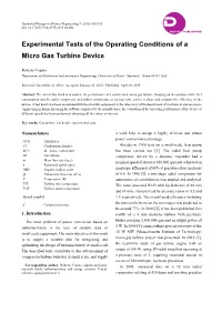 Experimental Tests of the Operating Conditions of a Micro Gas Turbine Device