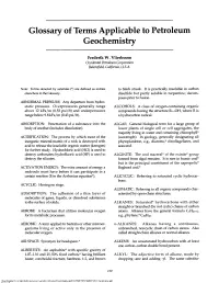 Glossary of Terms Applicable to Petroleum Geochemistry