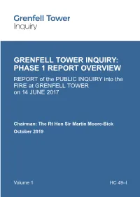 GRENFELL TOWER INQUIRY: PHASE 1 REPORT OVERVIEW REPORT of the PUBLIC INQUIRY Into the FIRE at GRENFELL TOWER on 14 JUNE 2017