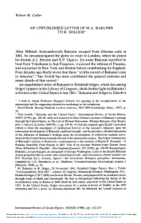 An Unpublished Letter of M.A. Bakunin to R.Solger